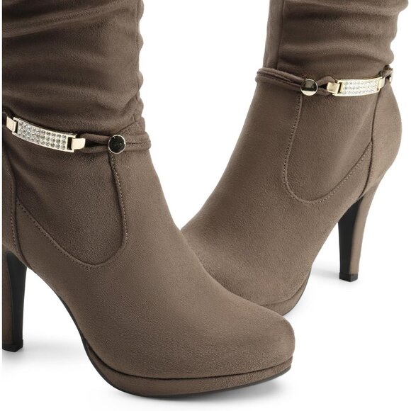 Women's Knee High Platform Heel Boots - Picture 6 of 7